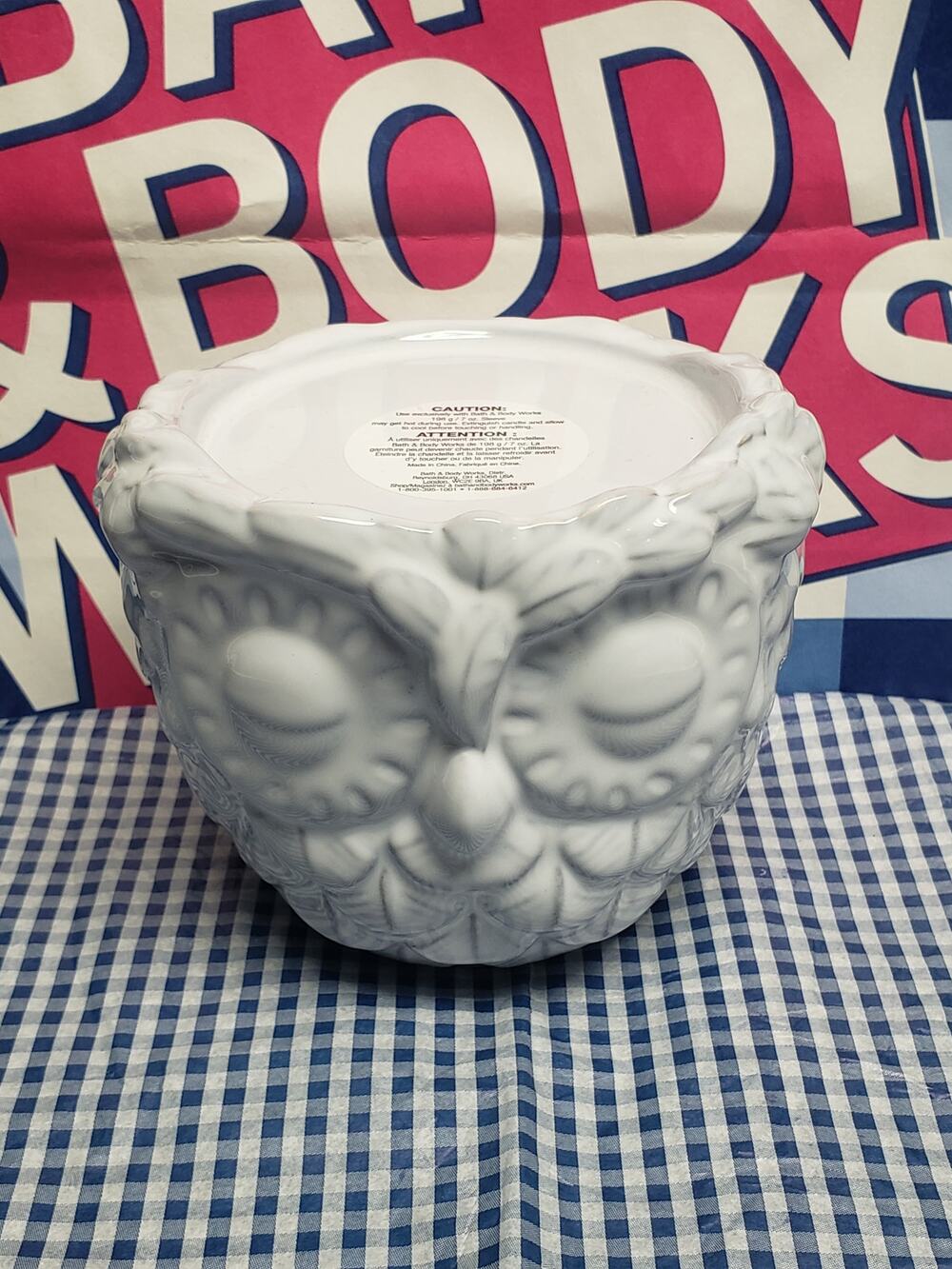 BBW White Owl Single Wick Candle Pedestal Holder Home Fragrance Decor